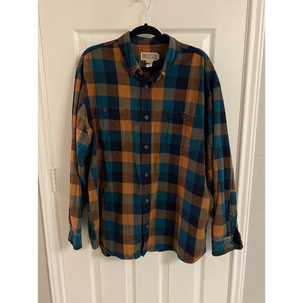 Duluth Trading Co. Buffalo Plaid Flannel Shirt XL | Gorpcore Earthy Teal Gold